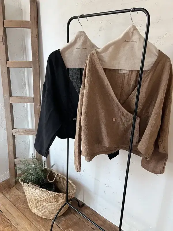 韓 大V領棉麻外套 2色