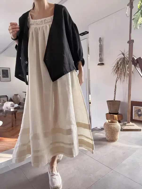 韓 大V領棉麻外套 2色