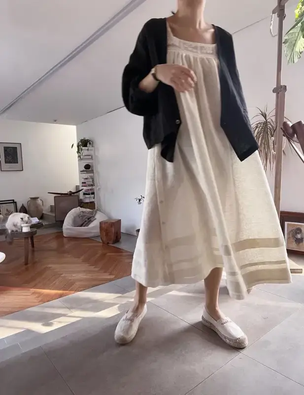 韓 大V領棉麻外套 2色