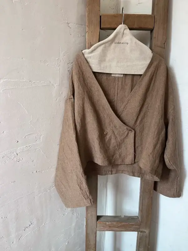 韓 大V領棉麻外套 2色