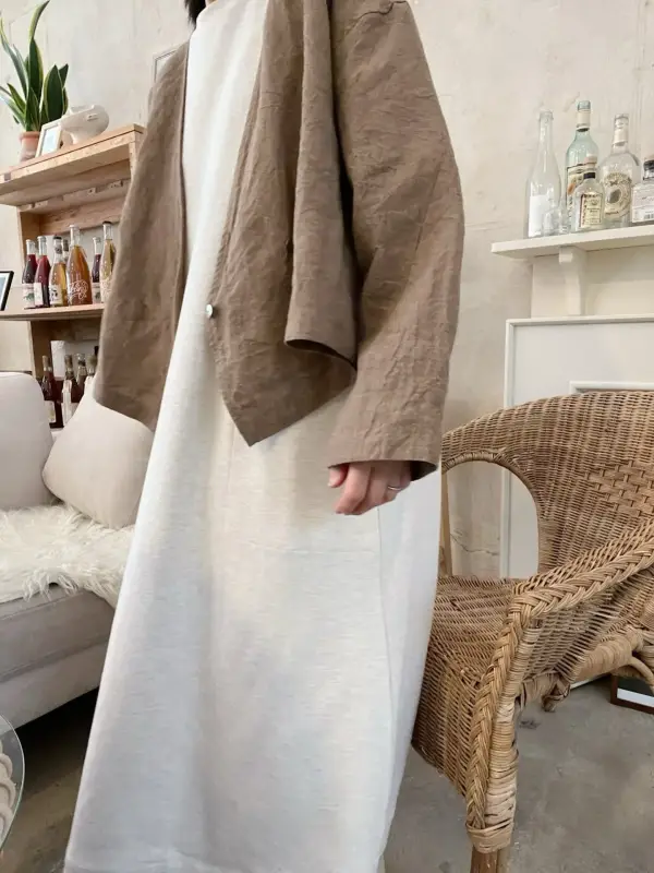 韓 大V領棉麻外套 2色