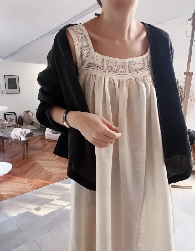 韓 大V領棉麻外套 2色