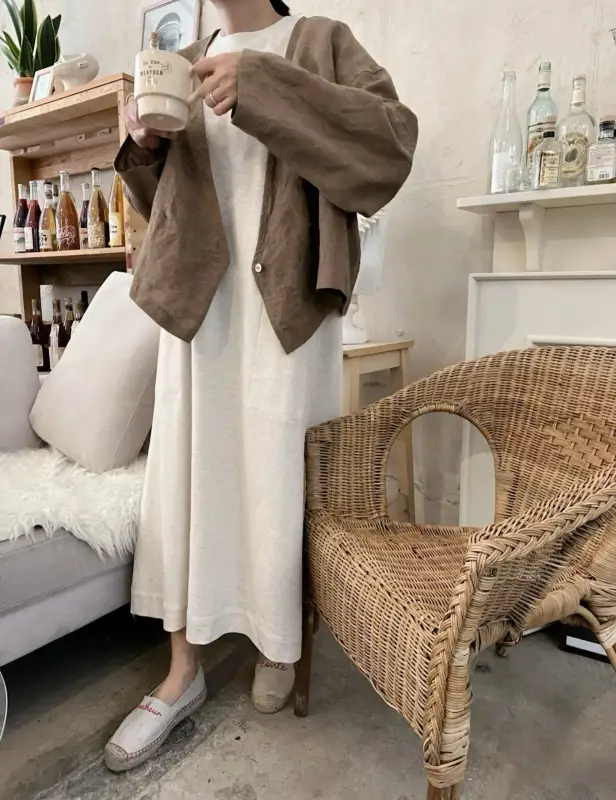 韓 大V領棉麻外套 2色