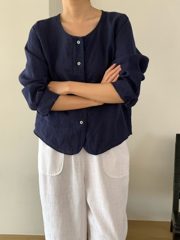 韓 亞麻短版小外套 4色