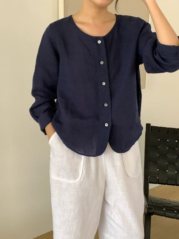 韓 亞麻短版小外套 4色