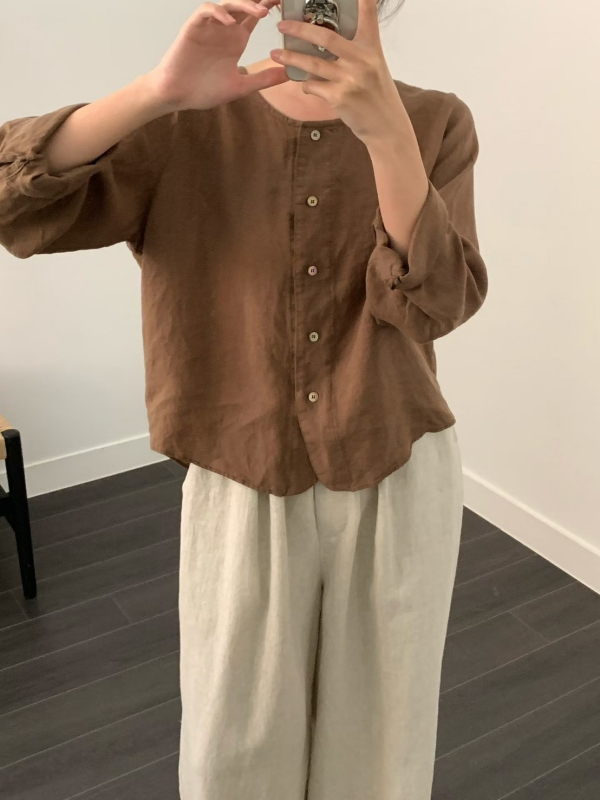 韓 亞麻短版小外套 4色
