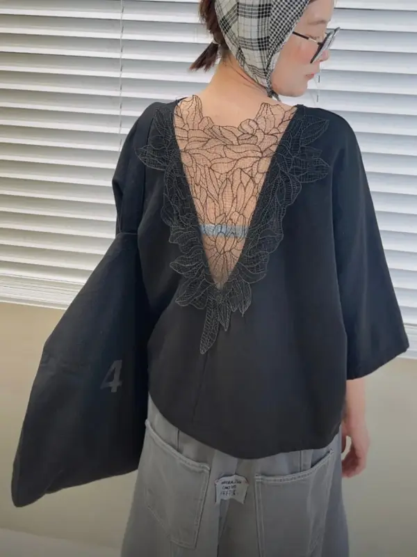 韓 背織花小標上衣 2色 size