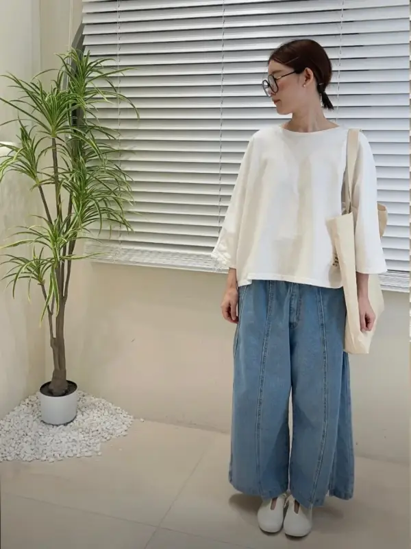 韓 背織花小標上衣 2色 size