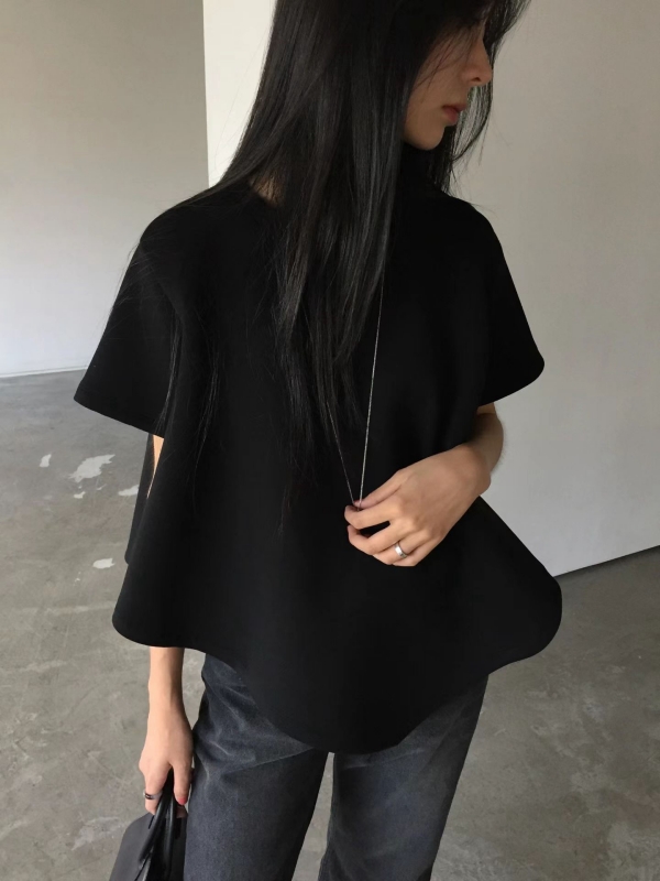 韓 寬袖弧形下襬上衣 3色