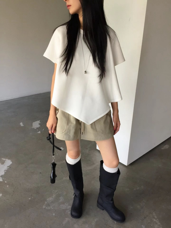 韓 寬袖弧形下襬上衣 3色