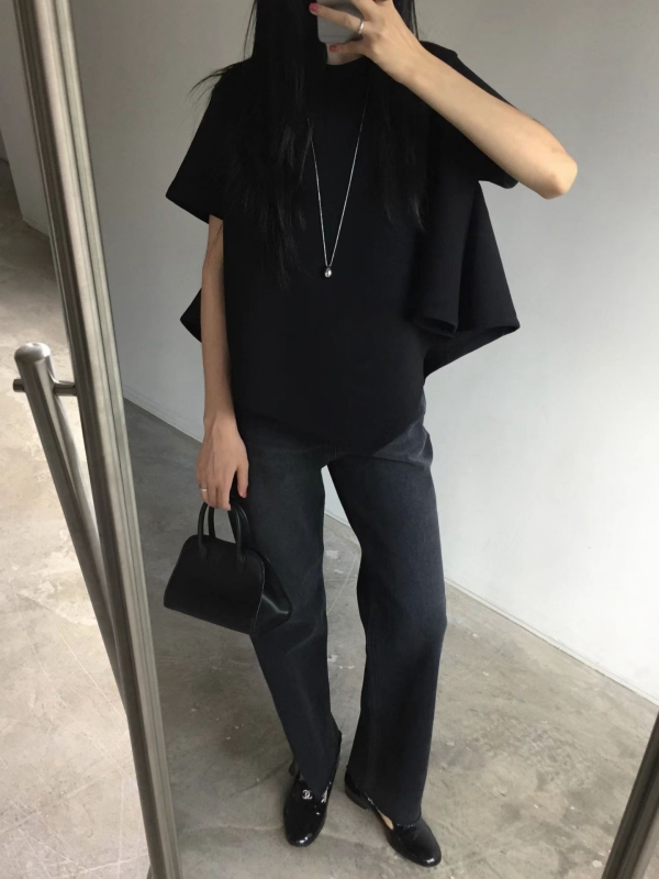 韓 寬袖弧形下襬上衣 3色
