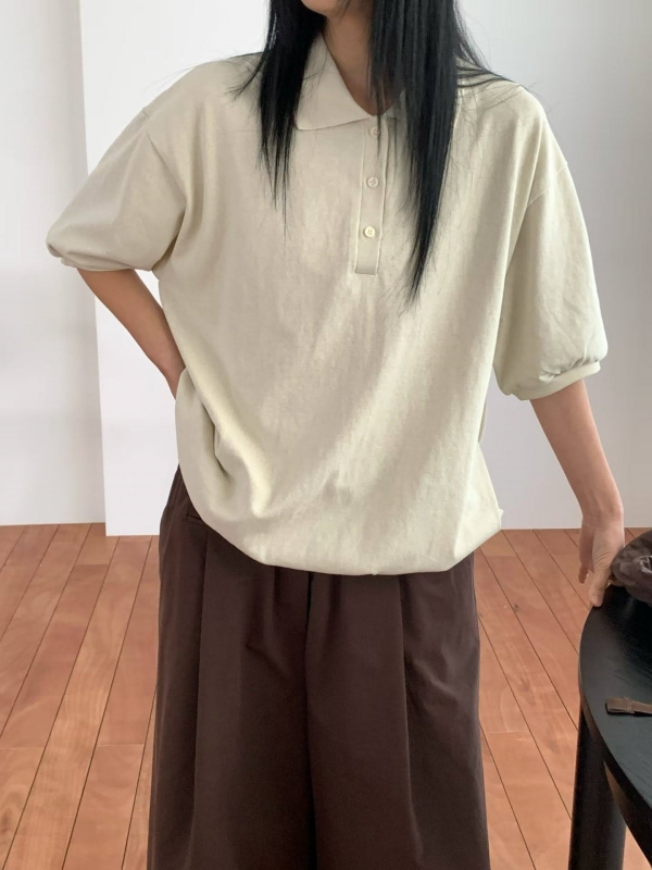 韓 有領寬鬆小釦上衣 4色 size
