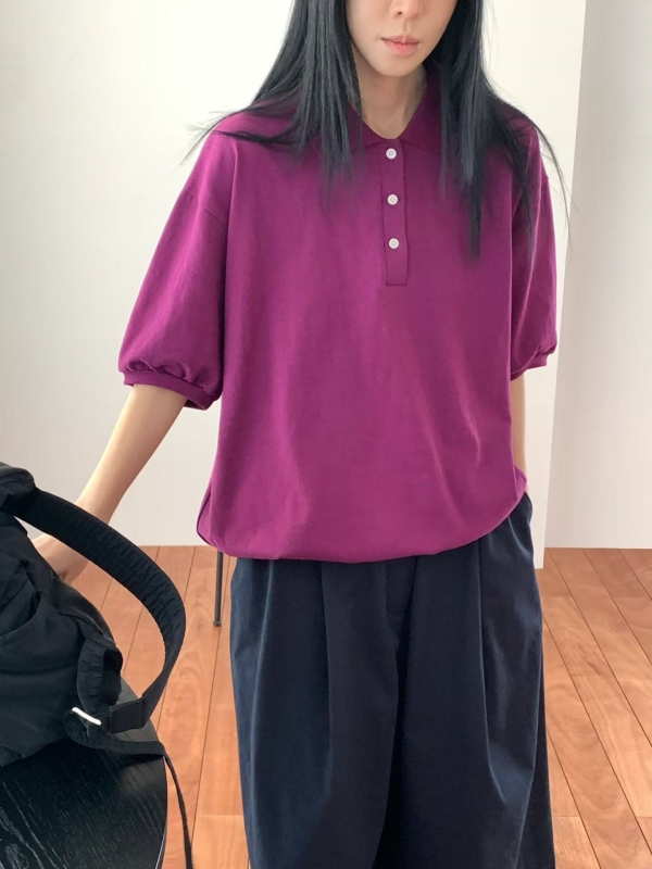 韓 有領寬鬆小釦上衣 4色 size