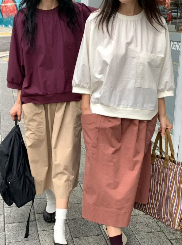 韓 單口袋八分袖上衣 3色 size