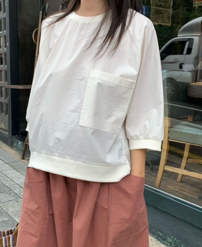 韓 單口袋八分袖上衣 3色 size