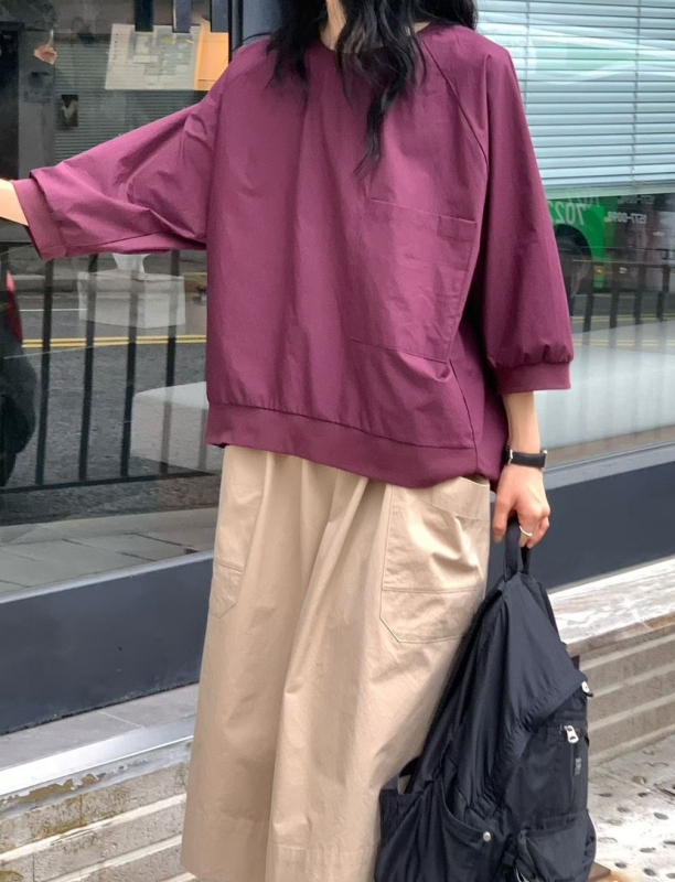 韓 單口袋八分袖上衣 3色 size