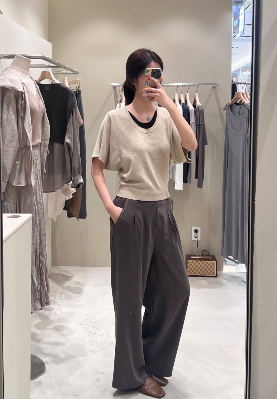 韓 拚色領寬袖上衣 3色