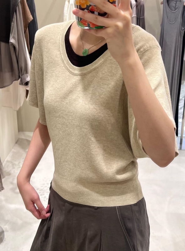 韓 拚色領寬袖上衣 3色