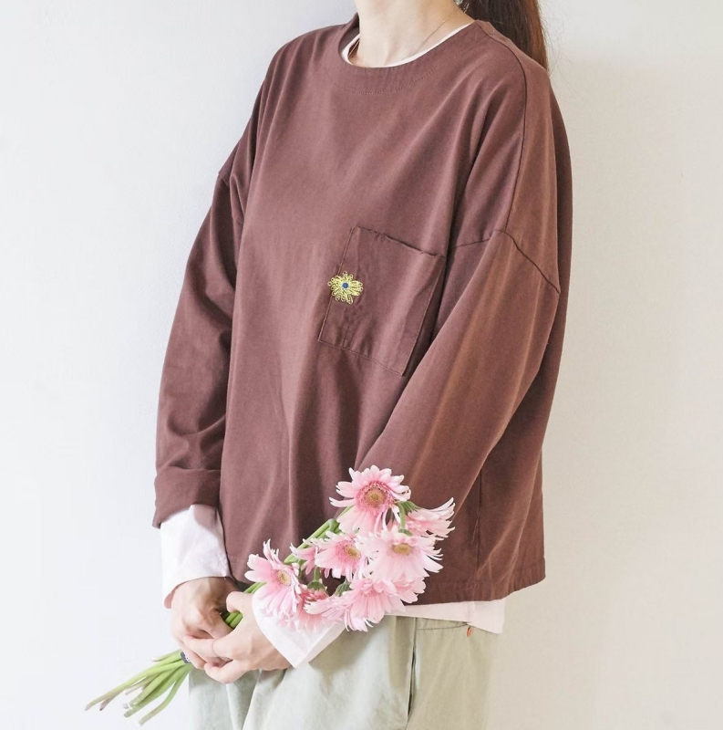韓 口袋小花背大花上衣 3色