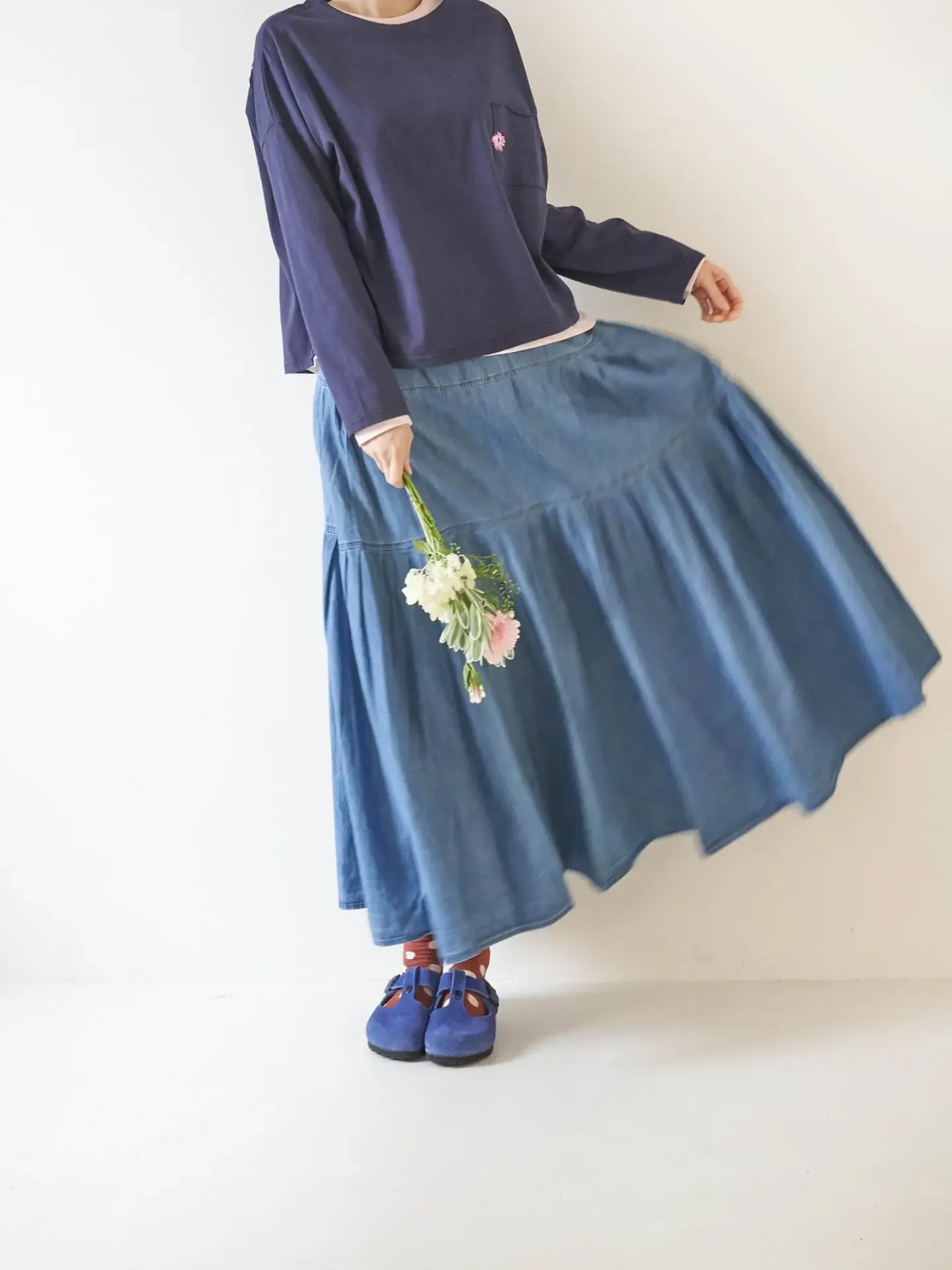 韓 口袋小花背大花上衣 3色