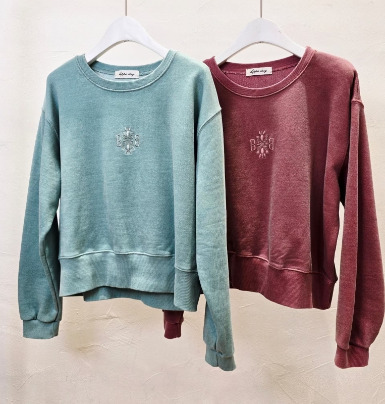 韓 蝴蝶字母刺繡圓領上衣 2色 size