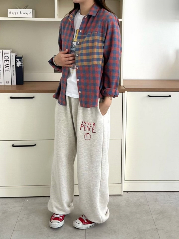韓 撞色格紋口袋襯衫 2色