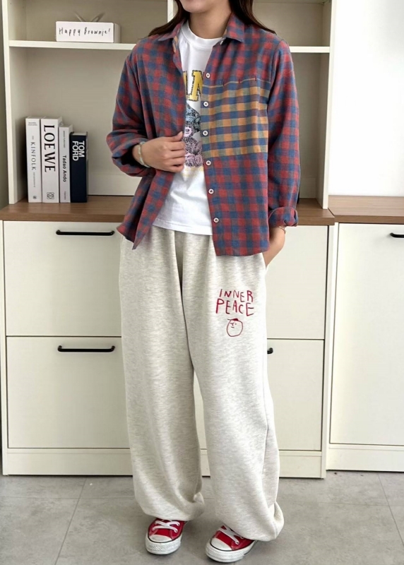 韓 撞色格紋口袋襯衫 2色