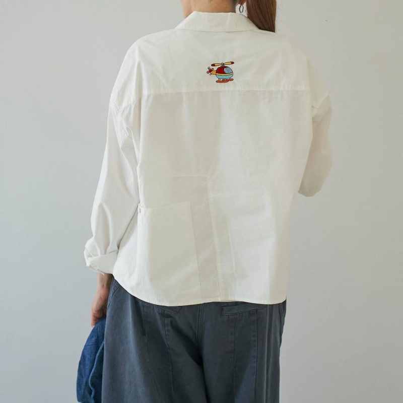 韓 小人刺繡彩釦襯衫 3色