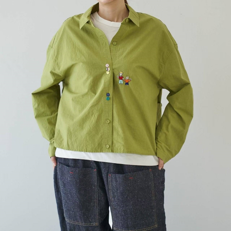 韓 小人刺繡彩釦襯衫 3色