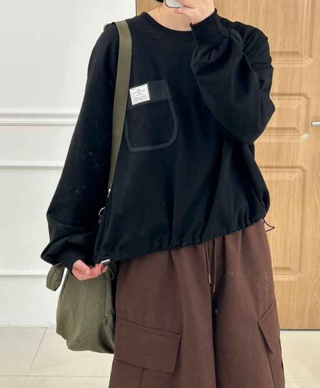 韓 小標口袋抽繩上衣 4色