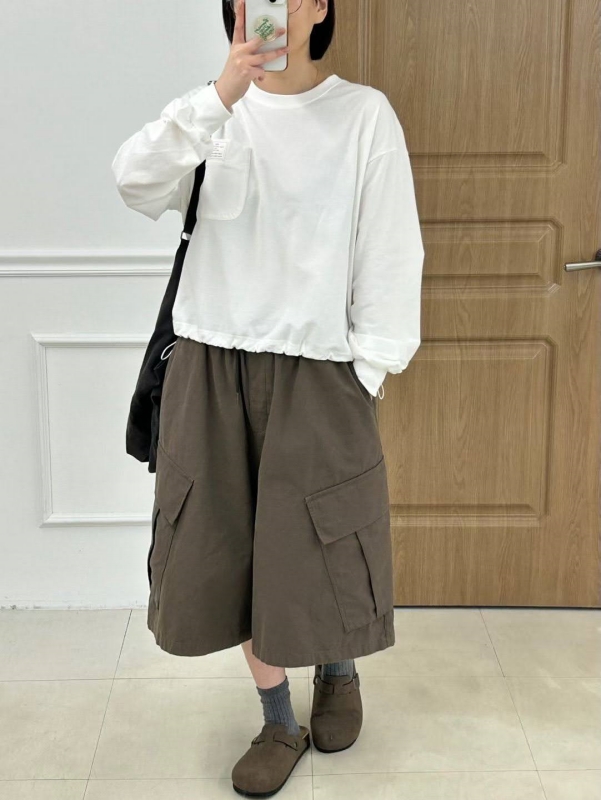 韓 小標口袋抽繩上衣 4色