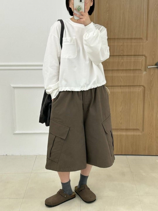 韓 小標口袋抽繩上衣 4色