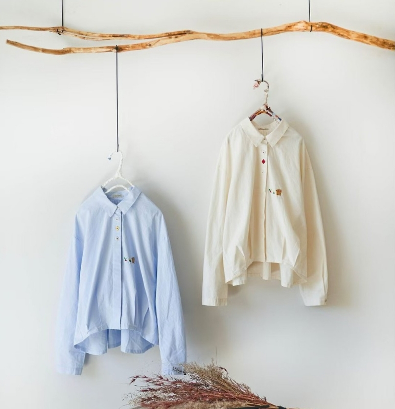 韓 盆栽刺繡襯衫 2色