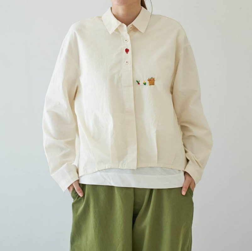 韓 盆栽刺繡襯衫 2色