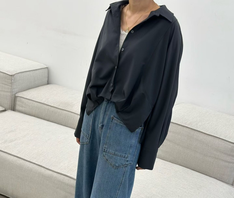 韓 下襬打結寬版襯衫 4色 size