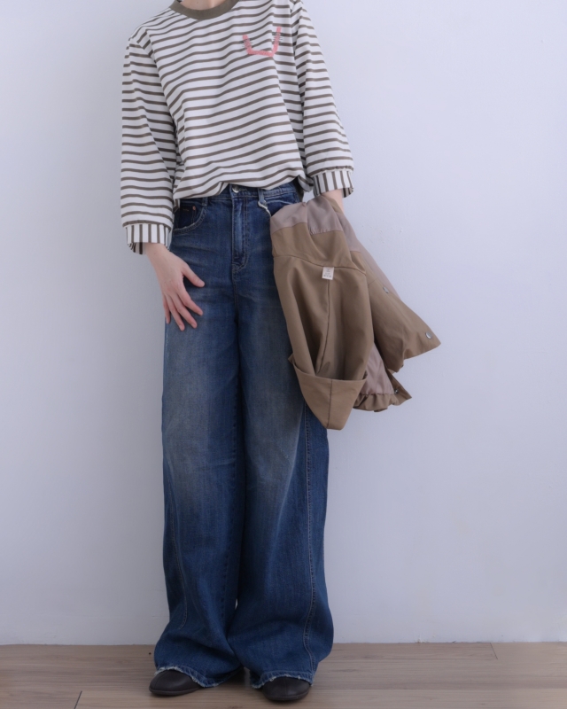 韓 毛毛假口袋條文上衣 2色 size