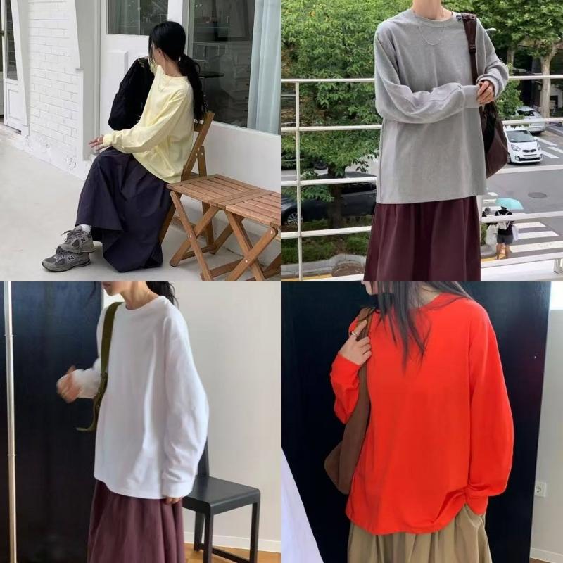 韓 落肩寬版素面上衣 4色