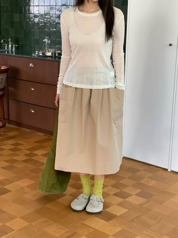 韓 薄透針織圓領上衣 4色