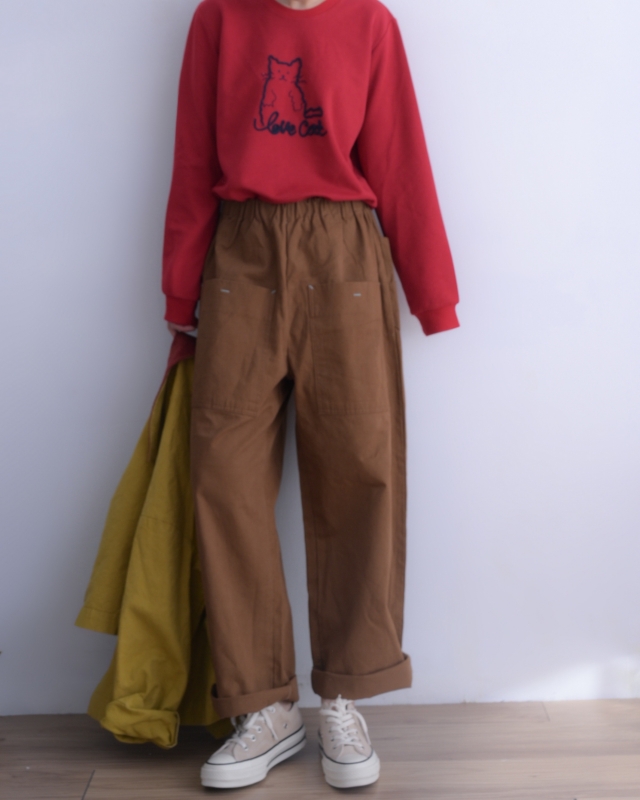 韓 貓咪刺繡抽繩大學T 2色 size