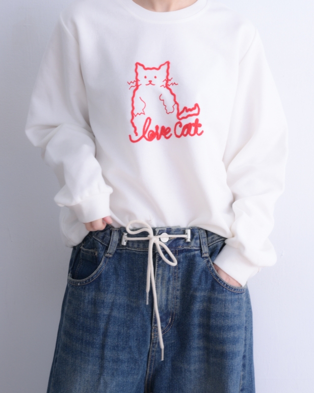 韓 貓咪刺繡抽繩大學T 2色 size