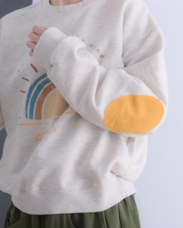 韓 彩虹撞色手肘大學T 2色 size