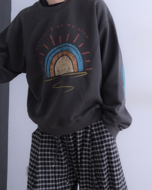 韓 彩虹撞色手肘大學T 2色 size