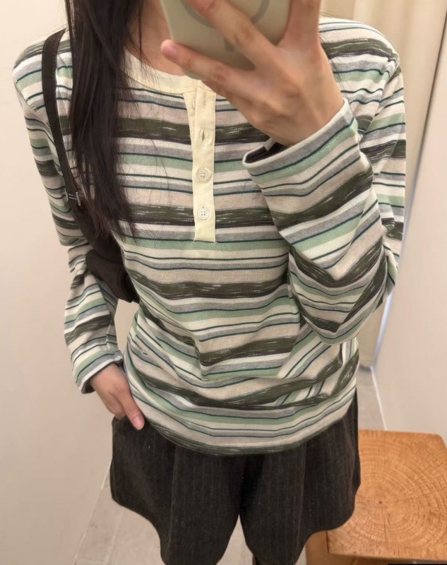 韓 彩色條紋排釦上衣 2色 size