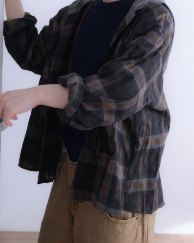 韓 連帽格紋襯衫 3色 size
