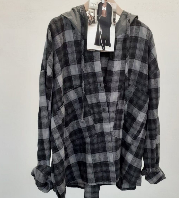 韓 連帽格紋襯衫 3色 size