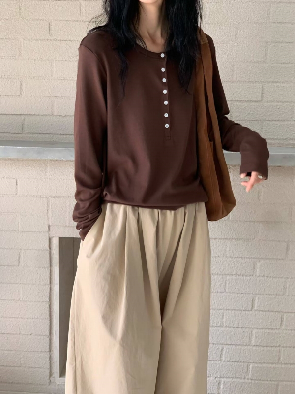 韓 排釦薄款長袖上衣 4色