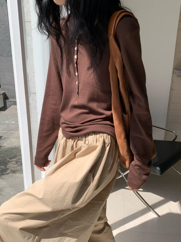 韓 排釦薄款長袖上衣 4色