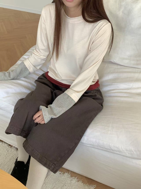 韓 條紋袖拼接上衣 2色