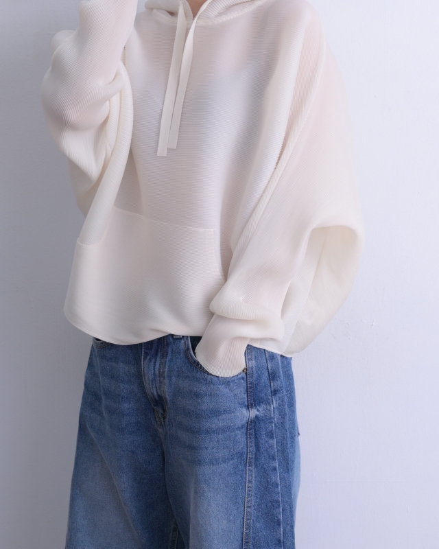 韓 壓紋寬袖連帽上衣 2色 size