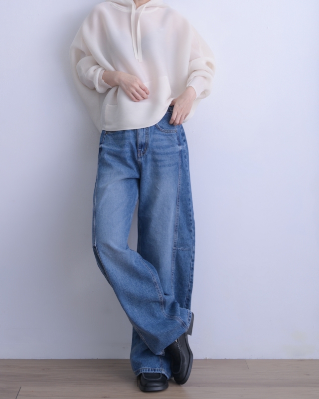 韓 壓紋寬袖連帽上衣 2色 size